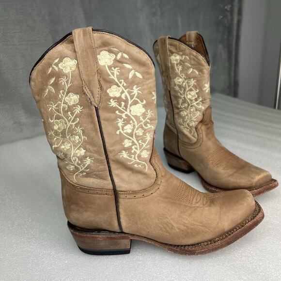 Tanner Girls Sz US 12 Floral Embroidered Square Toe Cowgirl Boots Rodeo Ranch